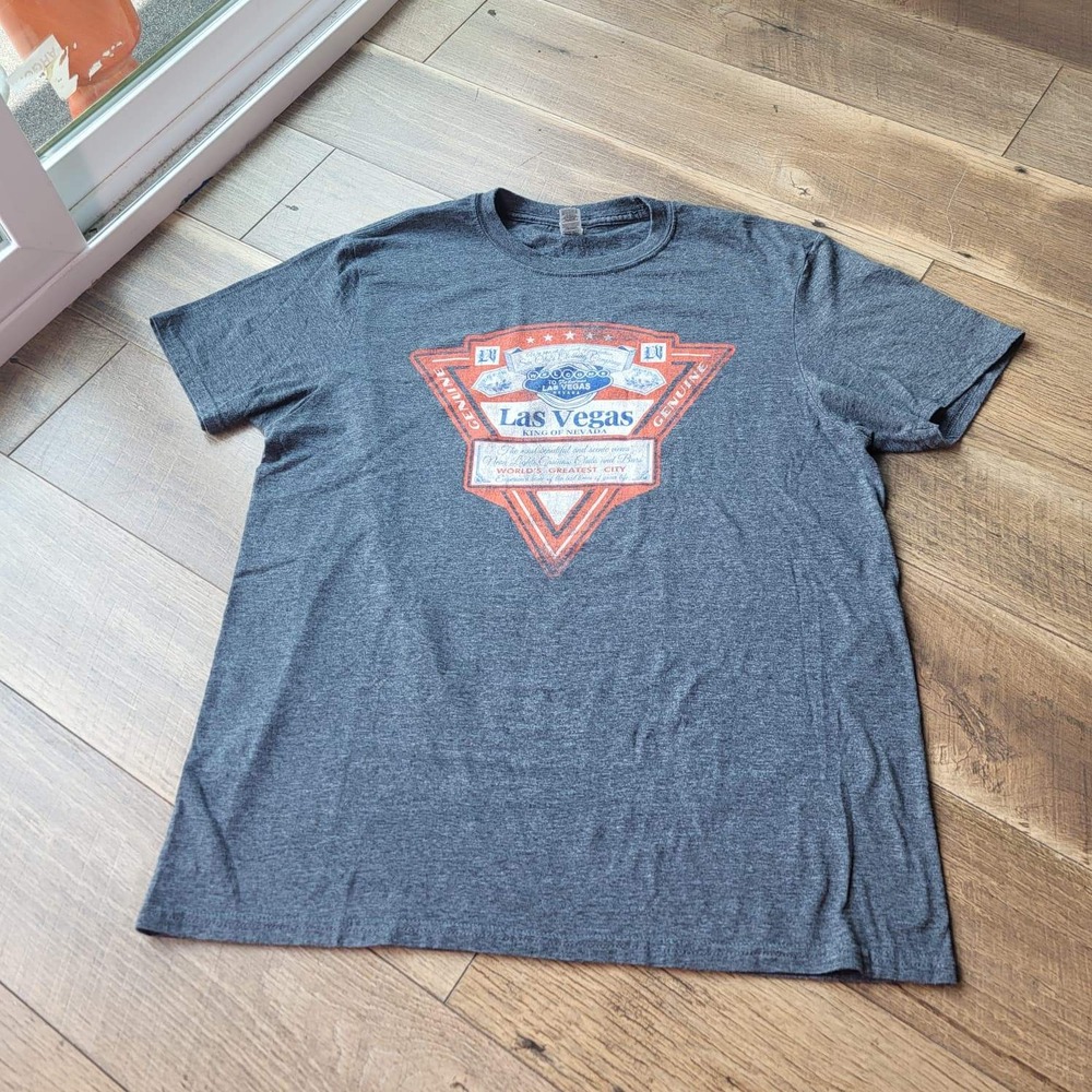 Gildan Softstyle Las Vegas Nevada Graphic T-Shirt Charcoal Gray Mens Large